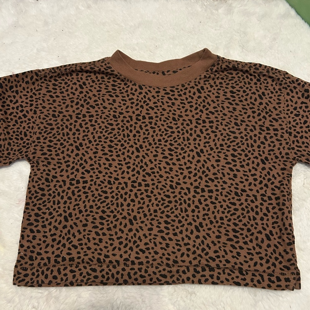 GAP Brown and Black Short Sleeve Tee with Animal Print